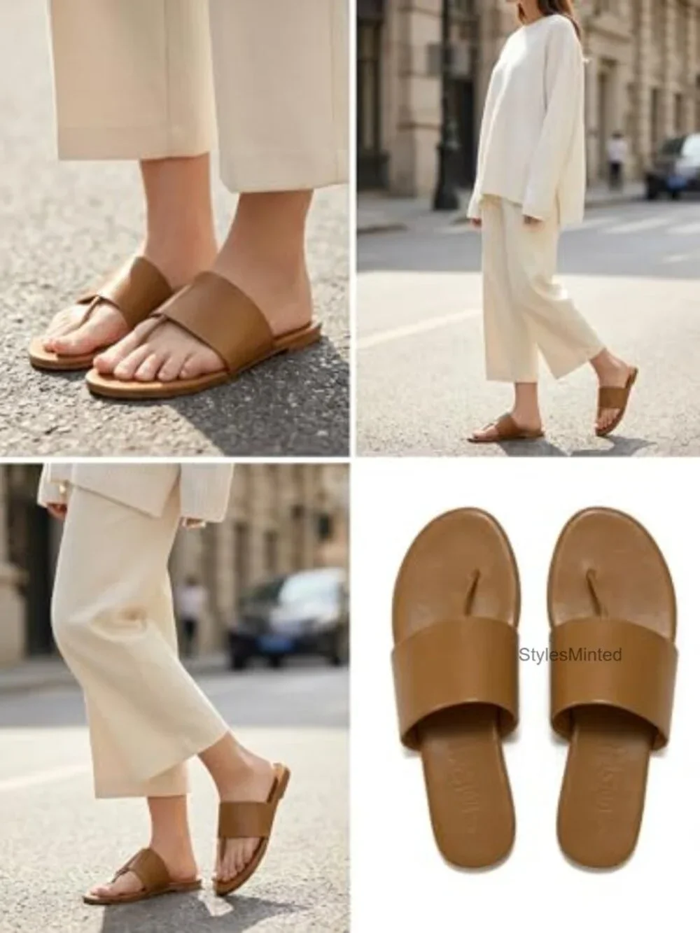 Women's Faux Leather Flip Flop Flat Sandals Comfortable Summer Beach Slide Mules